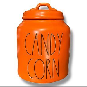 Rae Dunn Artisan Collection Orange Large Canister CANDY CORN 2020 Halloween Fall